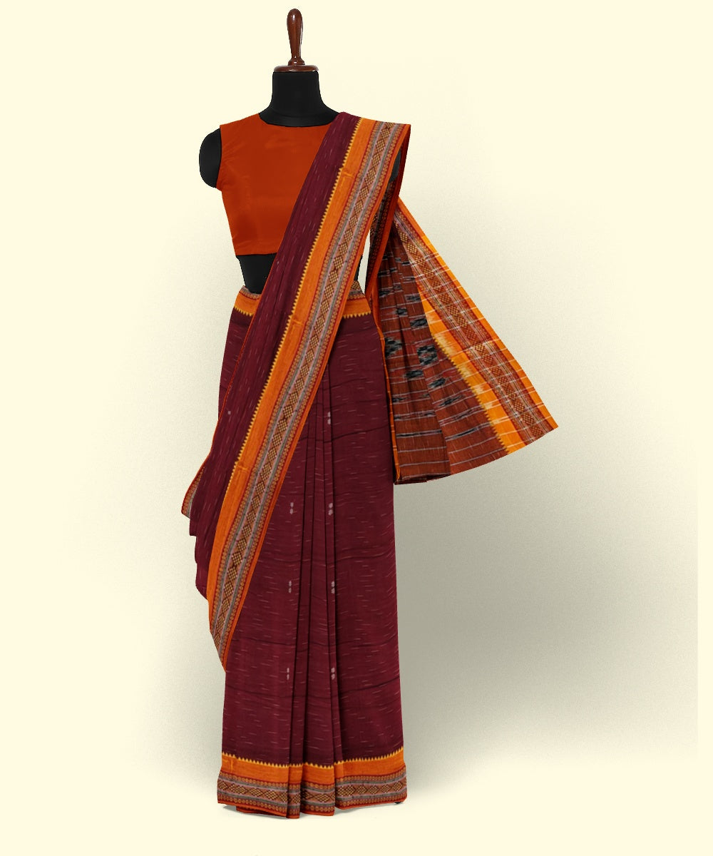 Red mustard cotton handwoven nuapatna saree