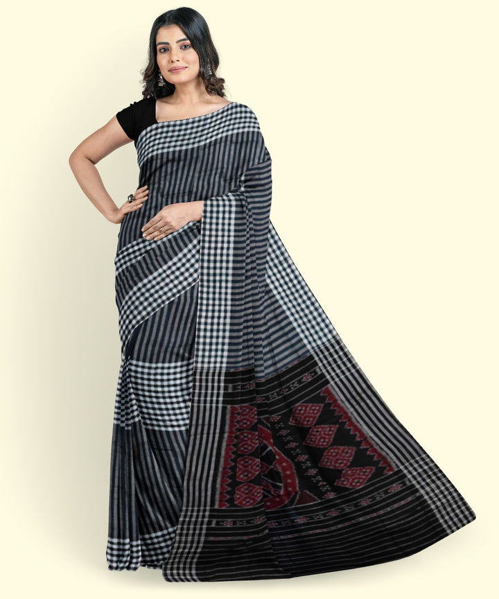 Grey black handwoven cotton nuapatna saree