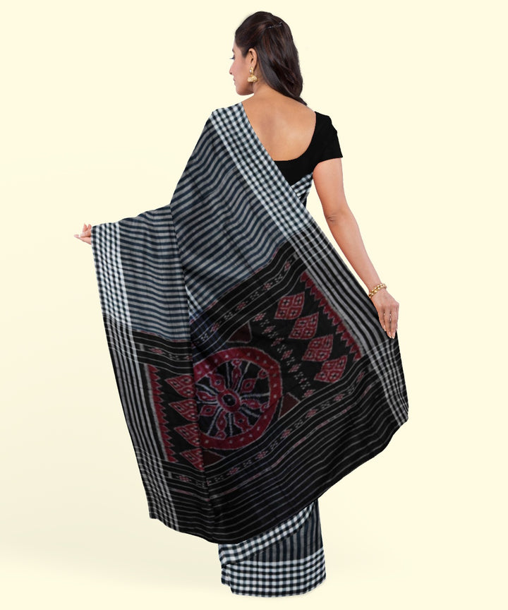 Grey black handwoven cotton nuapatna saree