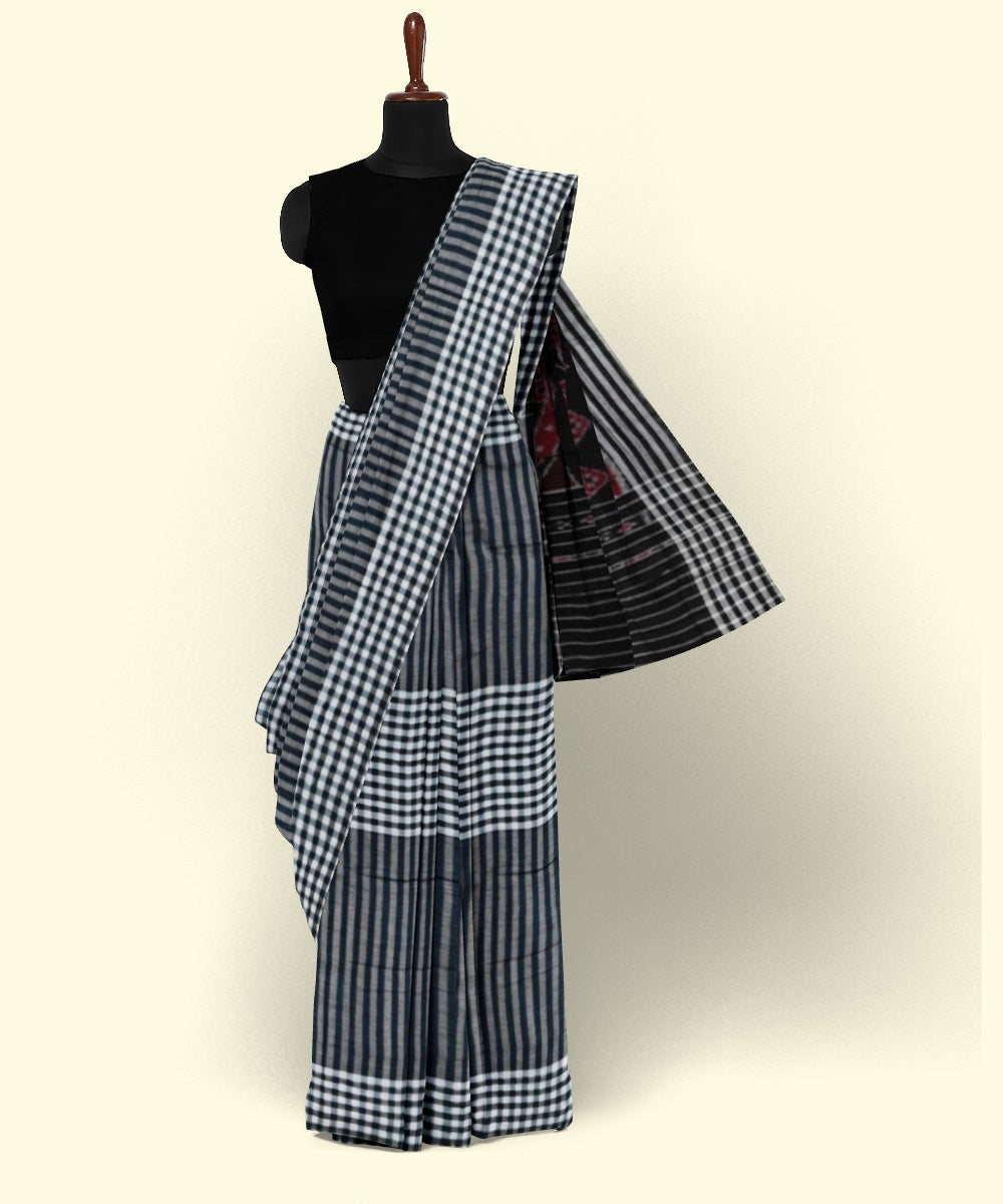 Grey black handwoven cotton nuapatna saree