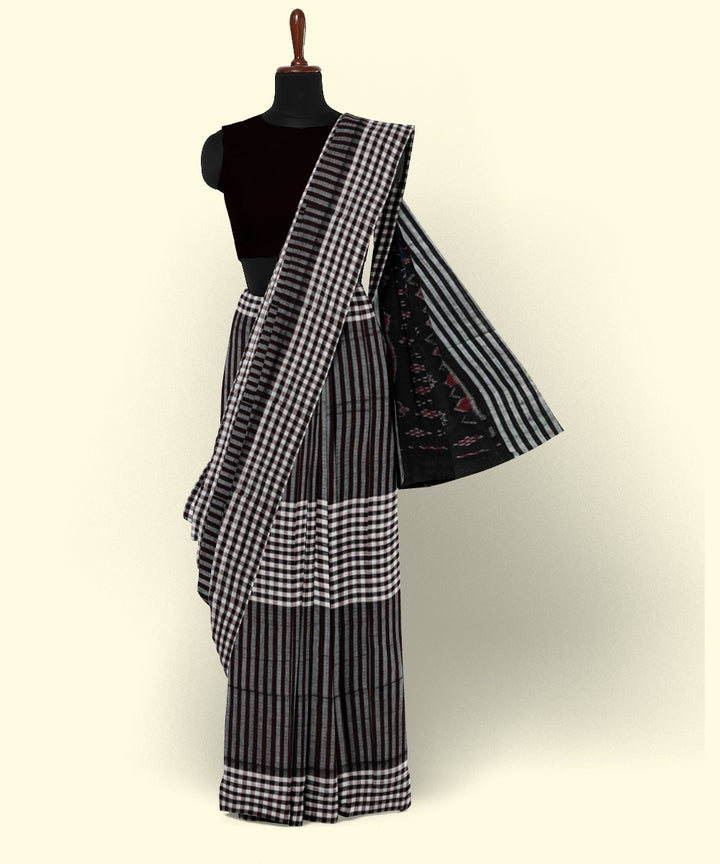 Maroon black cotton handwoven nuapatna saree