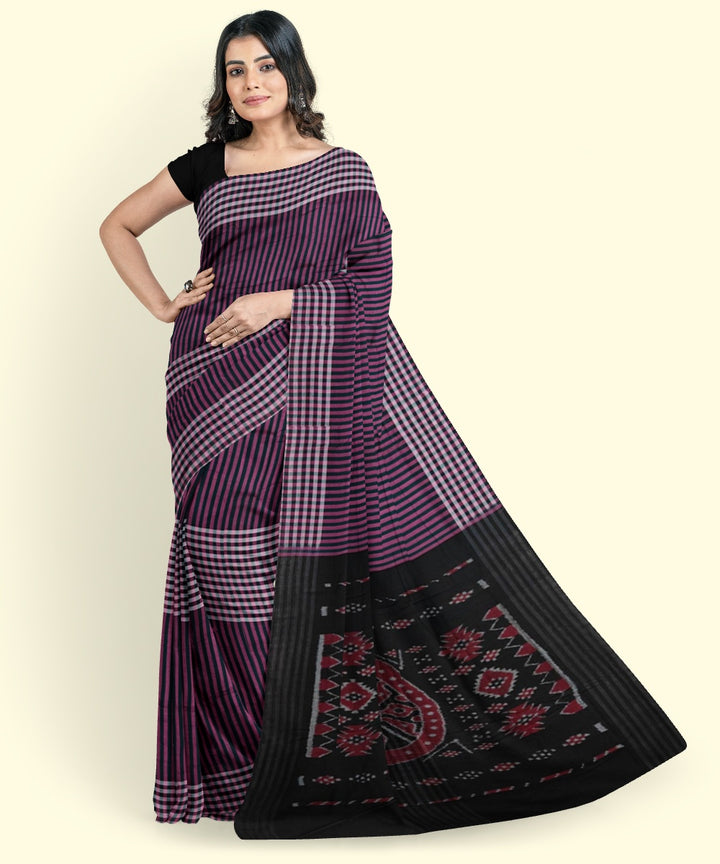 Purple black cotton handloom nuapatna saree