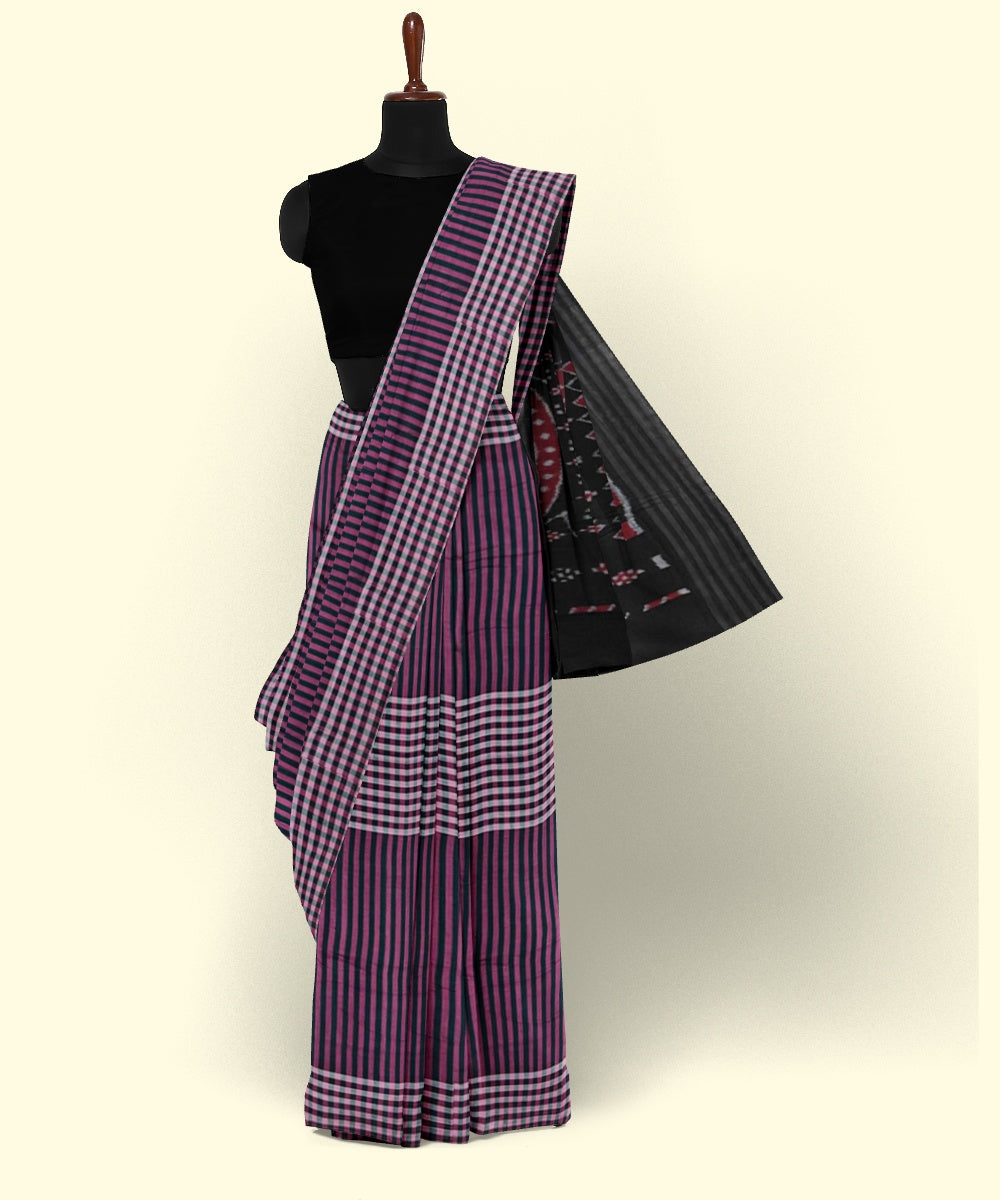 Purple black cotton handloom nuapatna saree