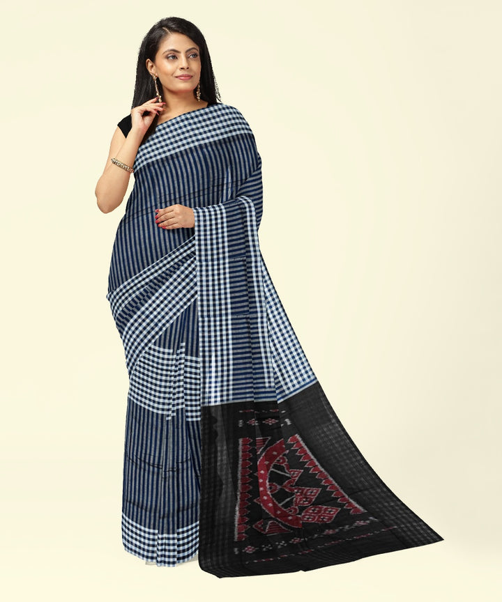 Navy blue black cotton handwoven nuapatna saree