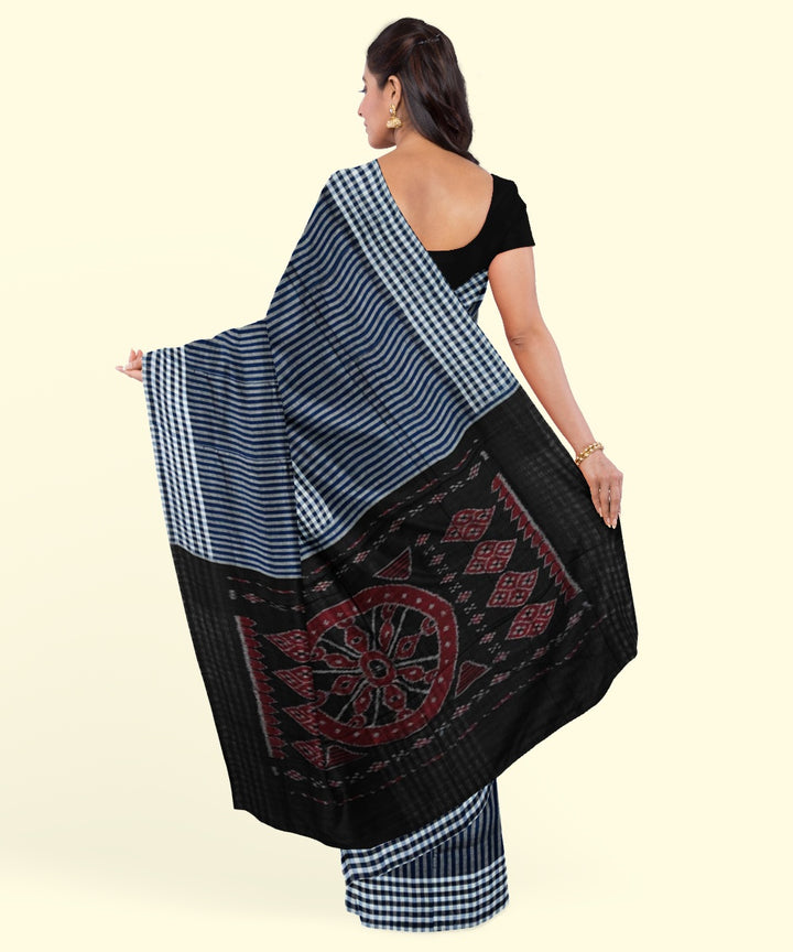 Navy blue black cotton handwoven nuapatna saree