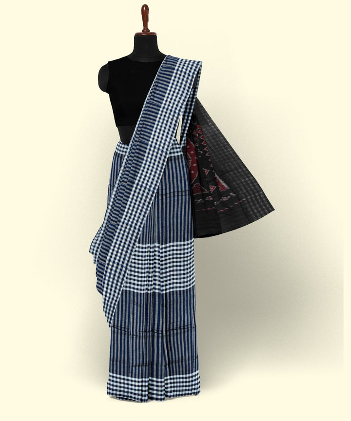 Navy blue black cotton handwoven nuapatna saree