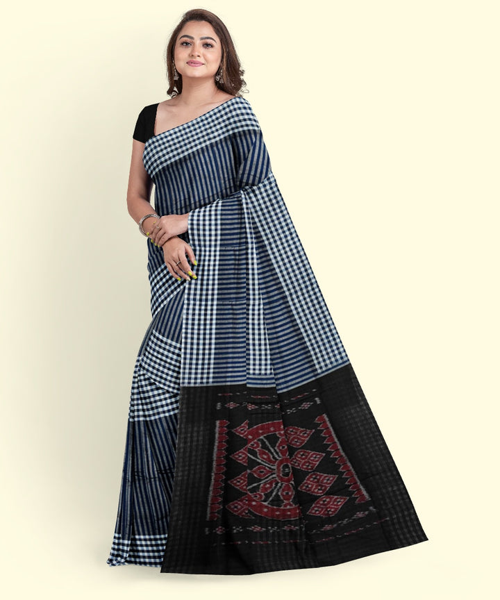 Navy blue black cotton handwoven nuapatna saree