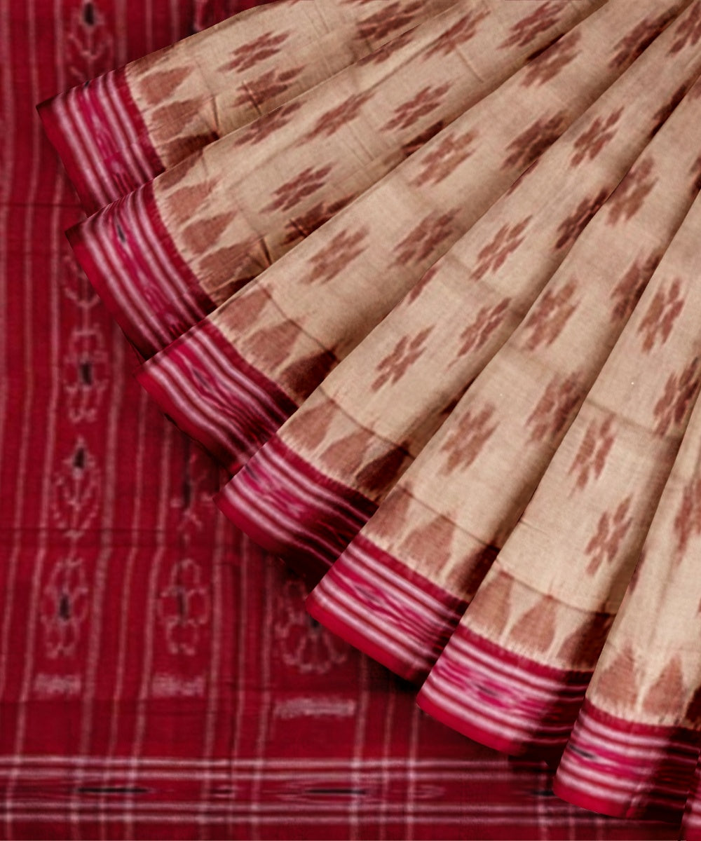 Beige red cotton nuapatna handwoven saree