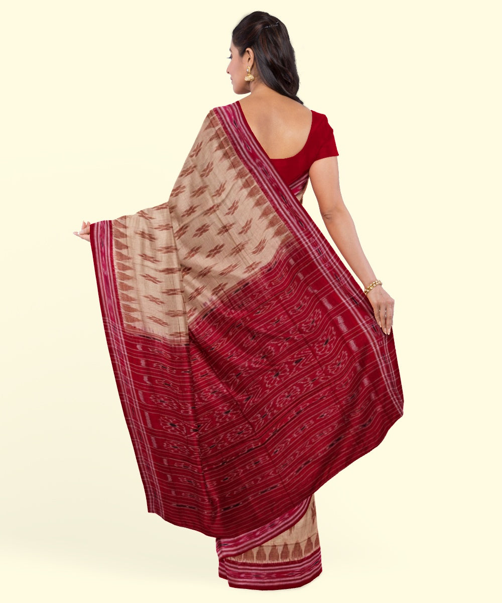 Beige red cotton nuapatna handwoven saree