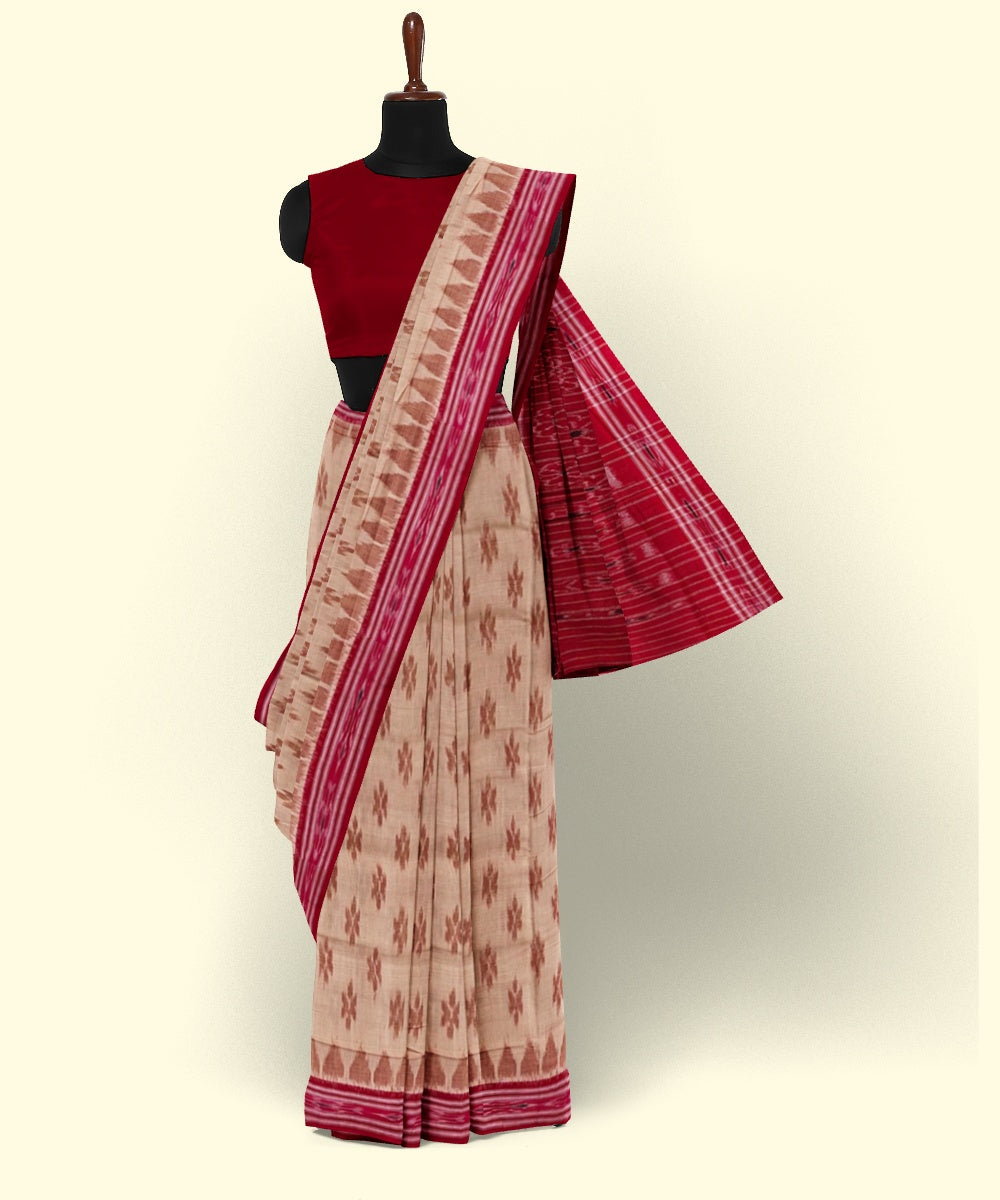Beige red cotton nuapatna handwoven saree