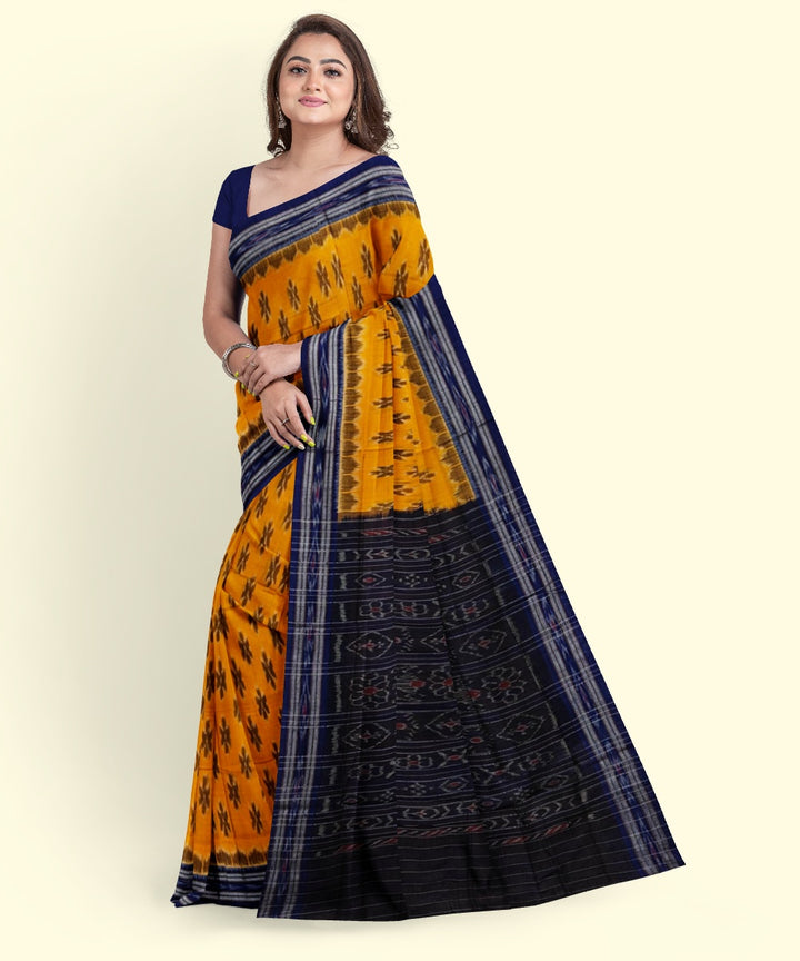 Yellow black cotton nuapatna handwoven saree