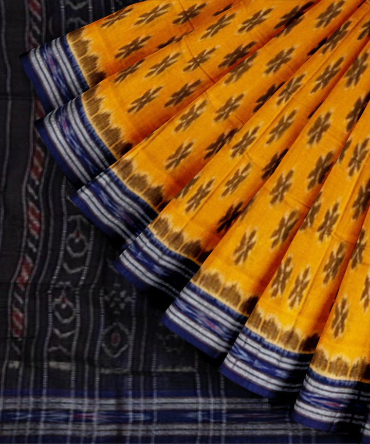 Yellow black cotton nuapatna handwoven saree