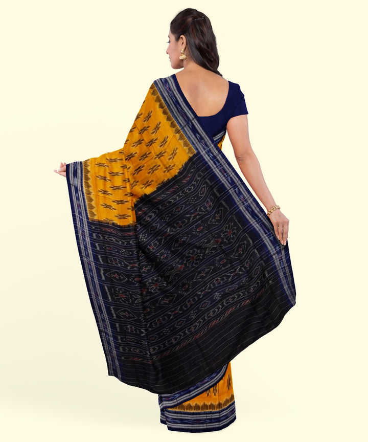 Yellow black cotton nuapatna handwoven saree