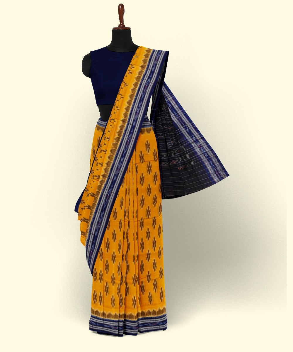 Yellow black cotton nuapatna handwoven saree