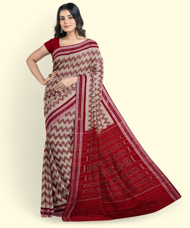 Beige red handwoven cotton nuapatna saree
