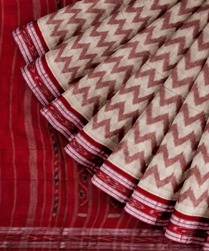 Beige red handwoven cotton nuapatna saree