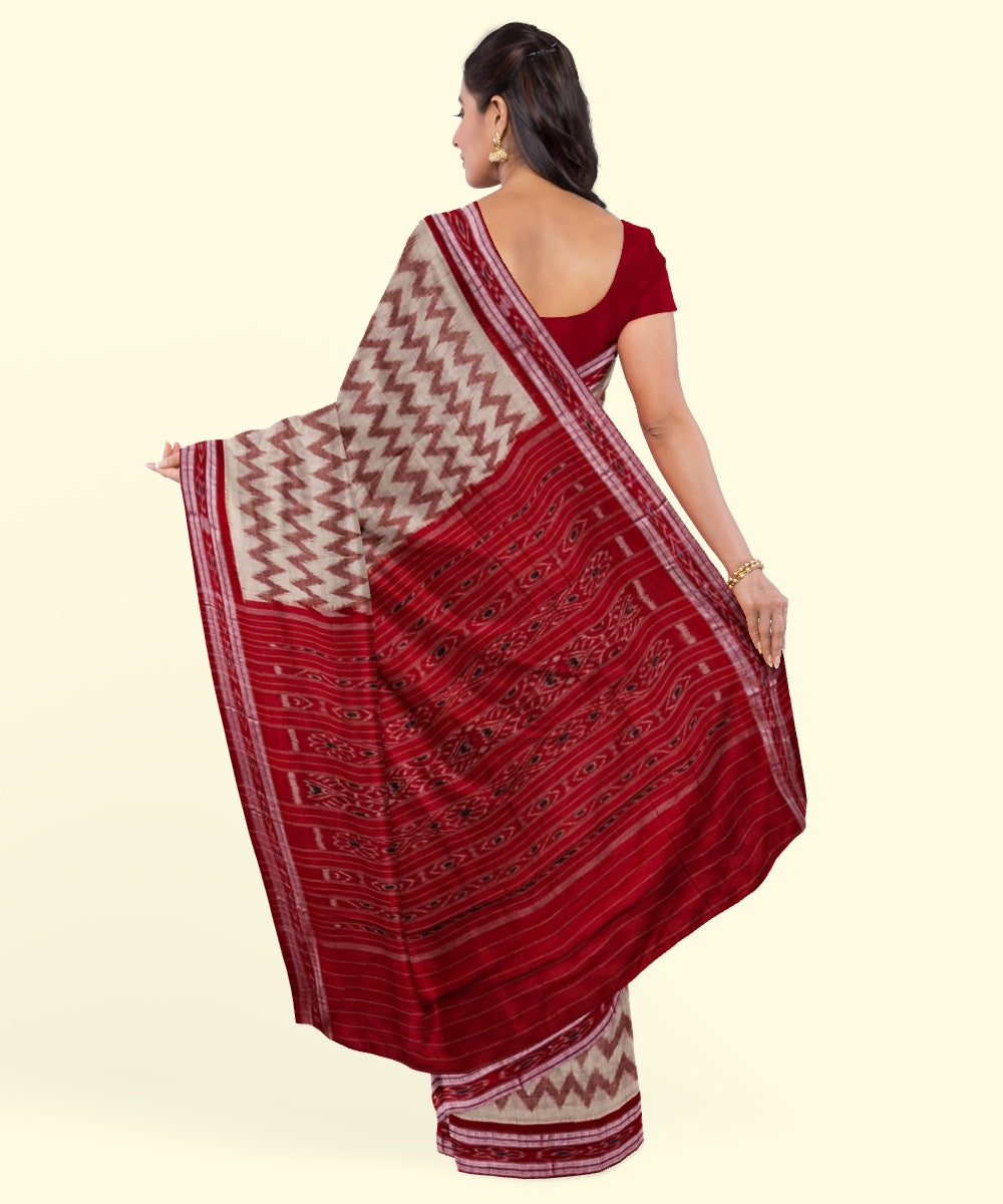 Beige red handwoven cotton nuapatna saree