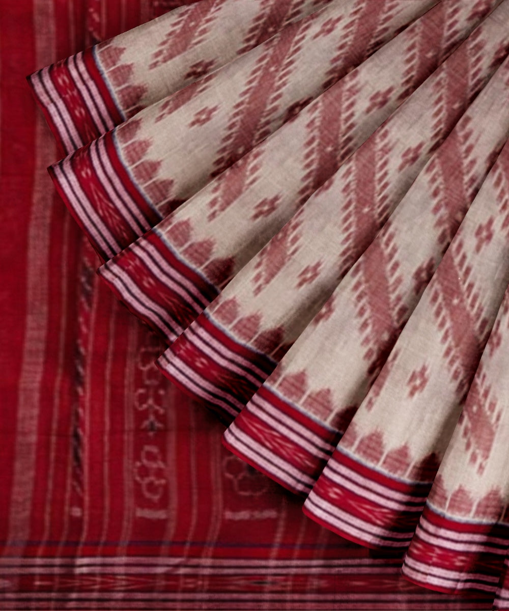 Beige red cotton handwoven nuapatna saree