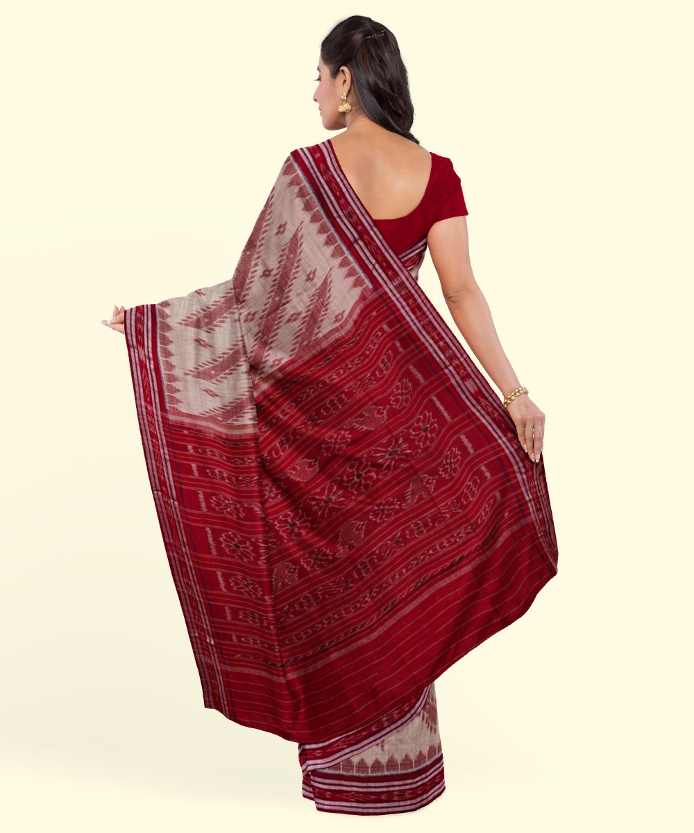 Beige red cotton handwoven nuapatna saree