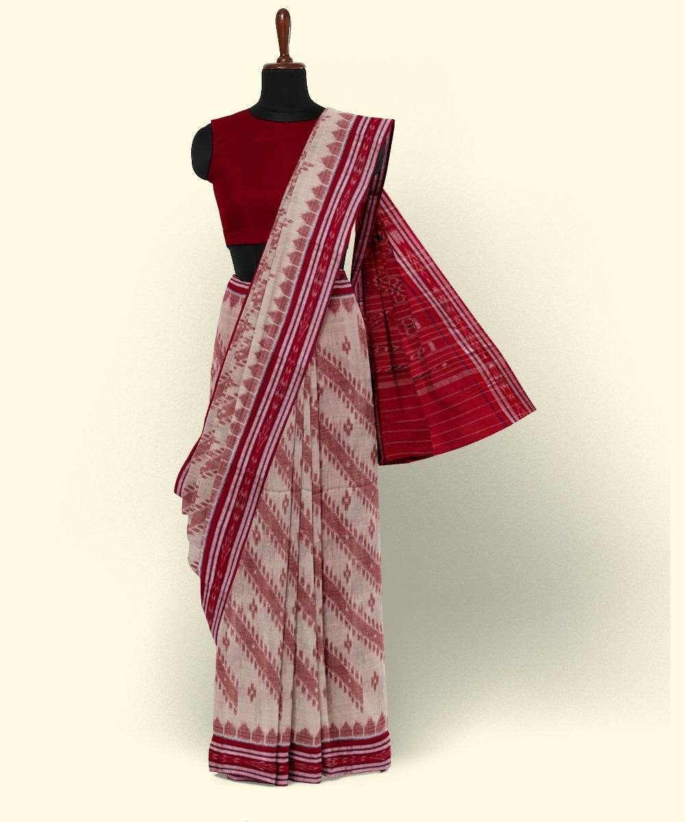Beige red cotton handwoven nuapatna saree