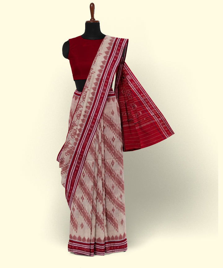Beige red cotton handwoven nuapatna saree