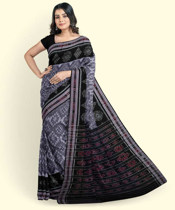 Grey black cotton handwoven nuapatna saree