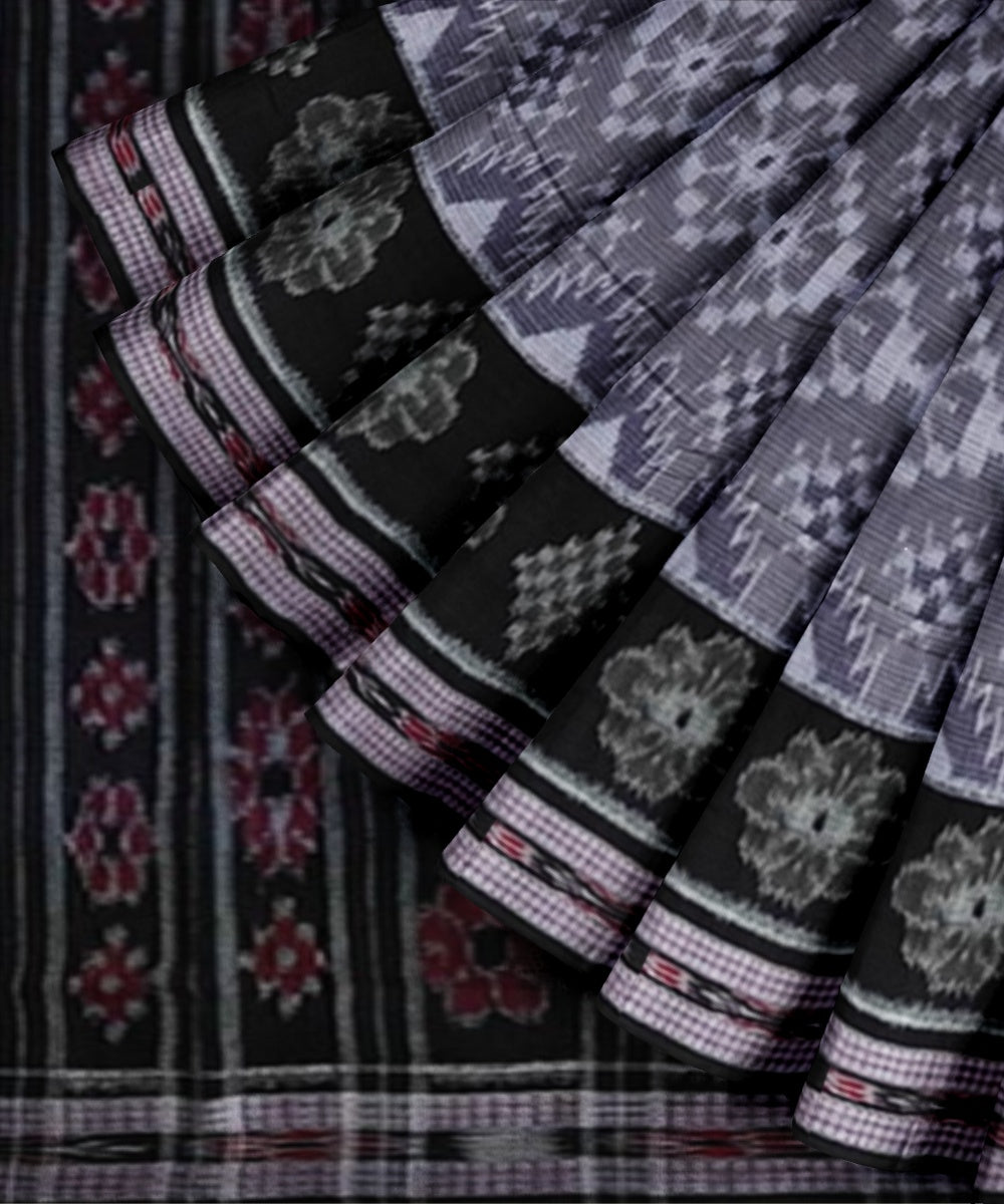 Grey black cotton handwoven nuapatna saree