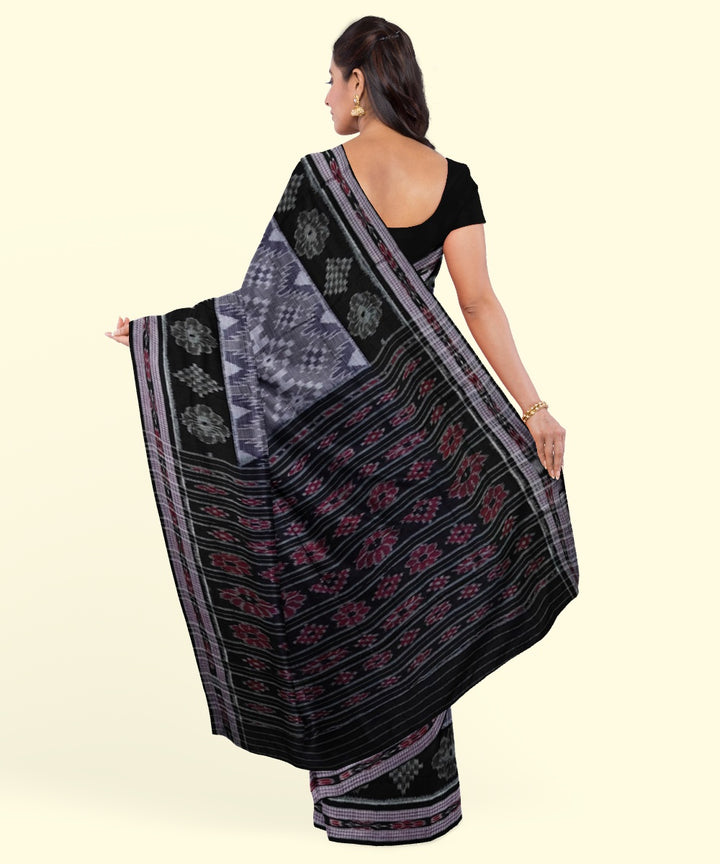 Grey black cotton handwoven nuapatna saree