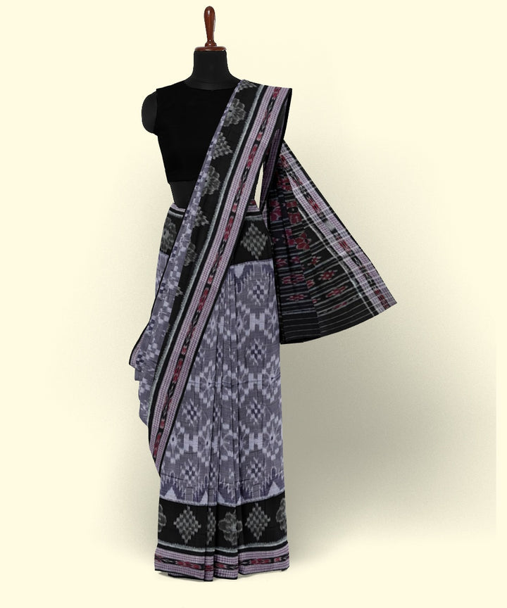 Grey black cotton handwoven nuapatna saree