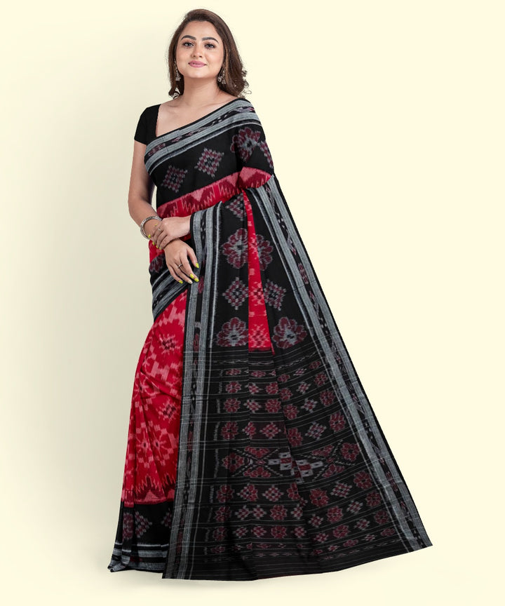 Red black cotton handwoven nuapatna saree