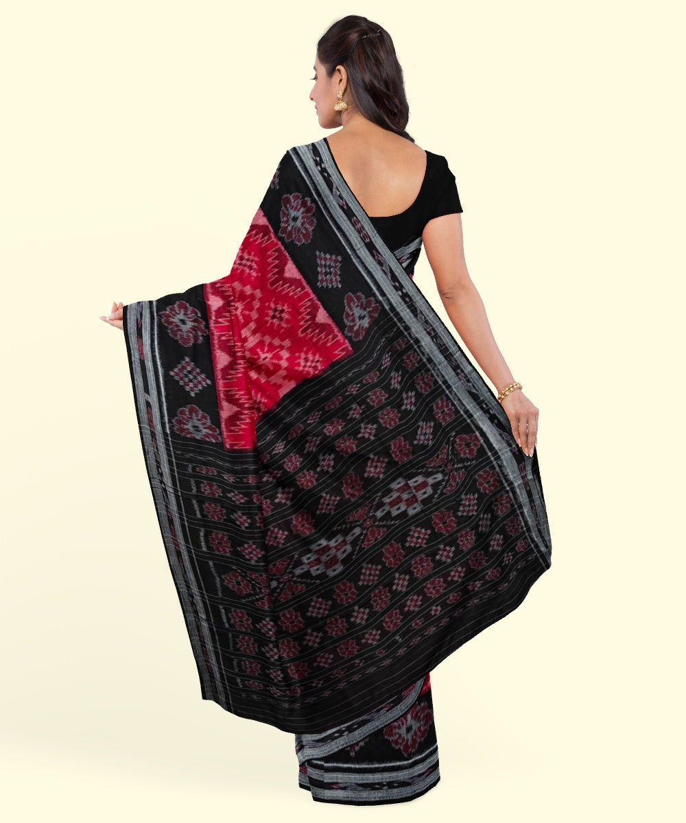 Red black cotton handwoven nuapatna saree