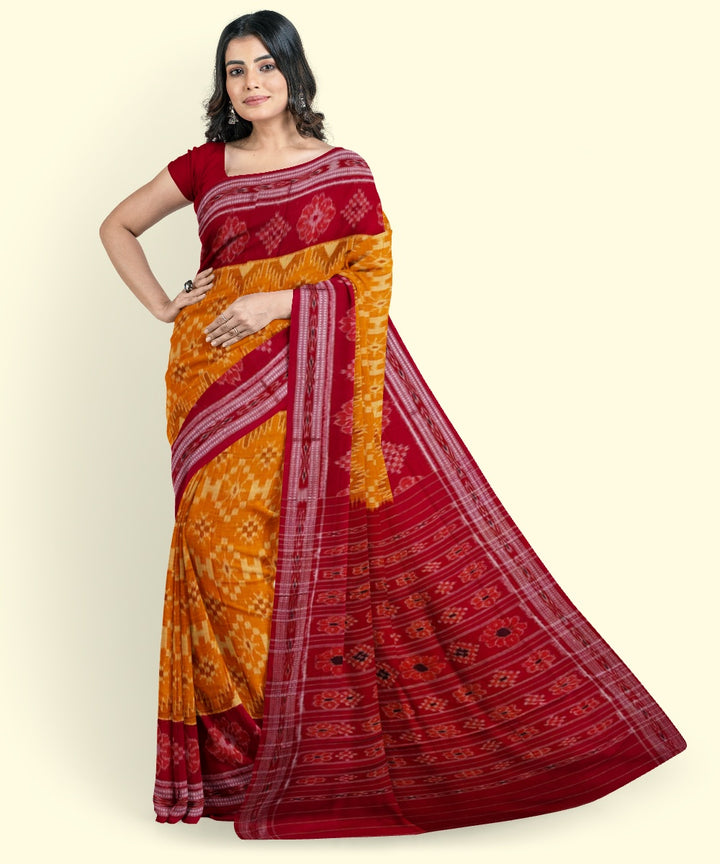 Yellow red cotton handwoven nuapatna saree