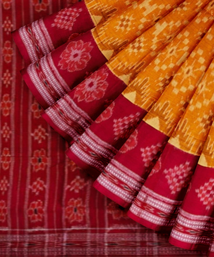 Yellow red cotton handwoven nuapatna saree