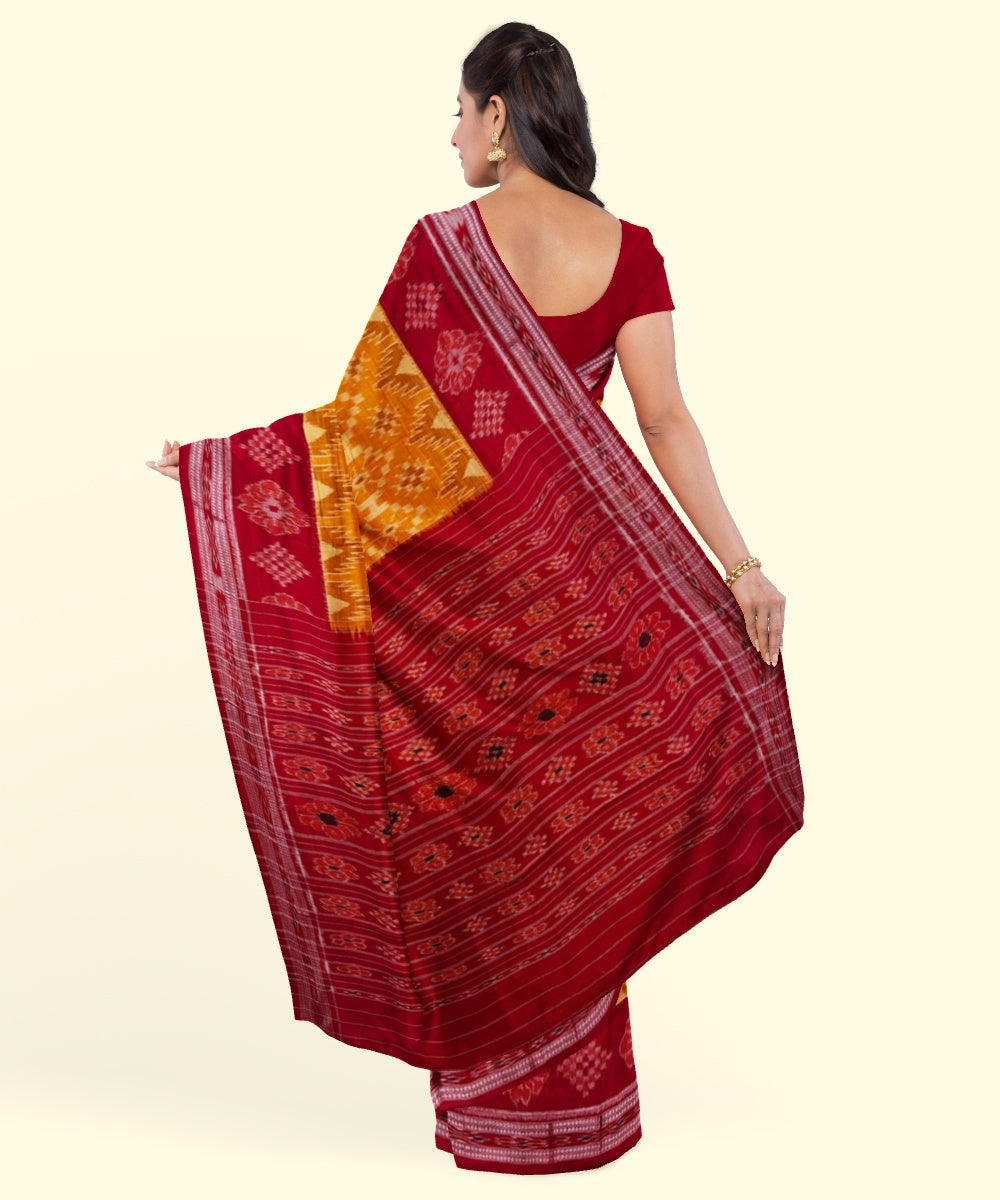 Yellow red cotton handwoven nuapatna saree