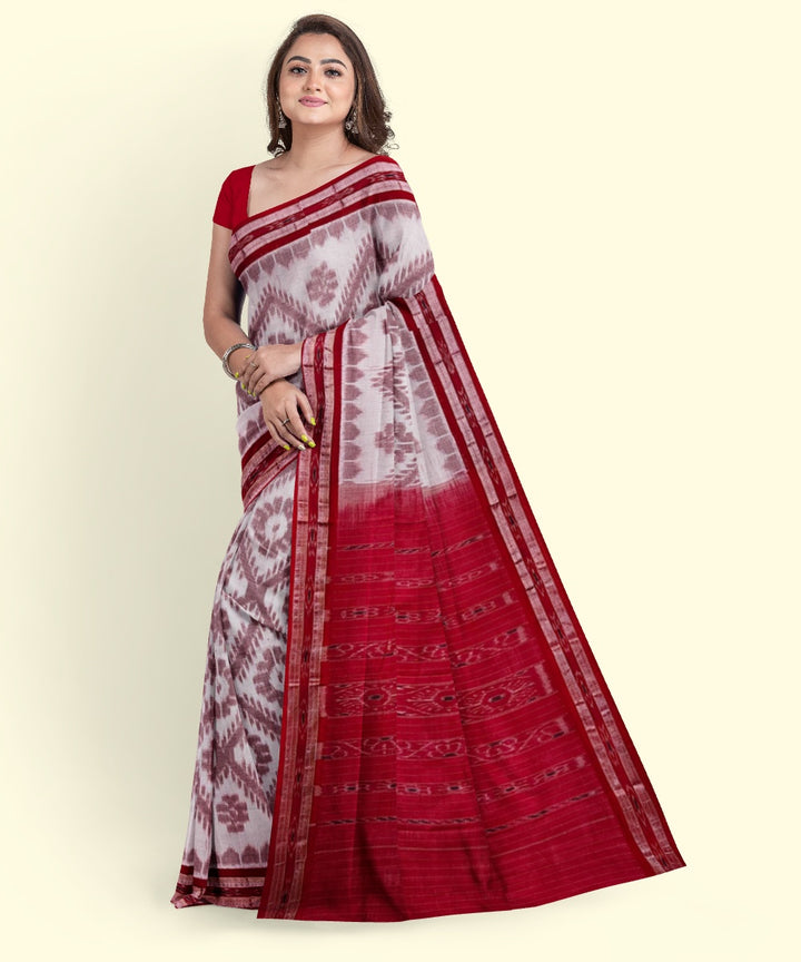 White red cotton hand woven nuapatna saree