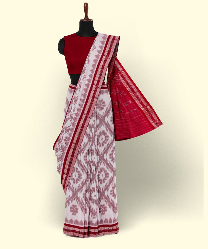 White red cotton hand woven nuapatna saree