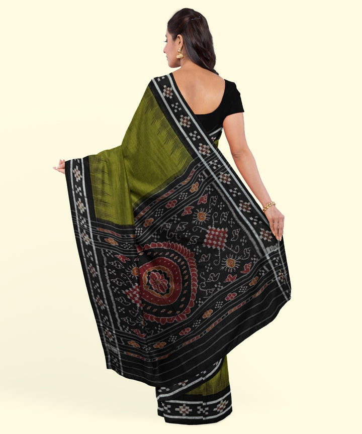 Olive green black cotton handwoven nuapatna saree