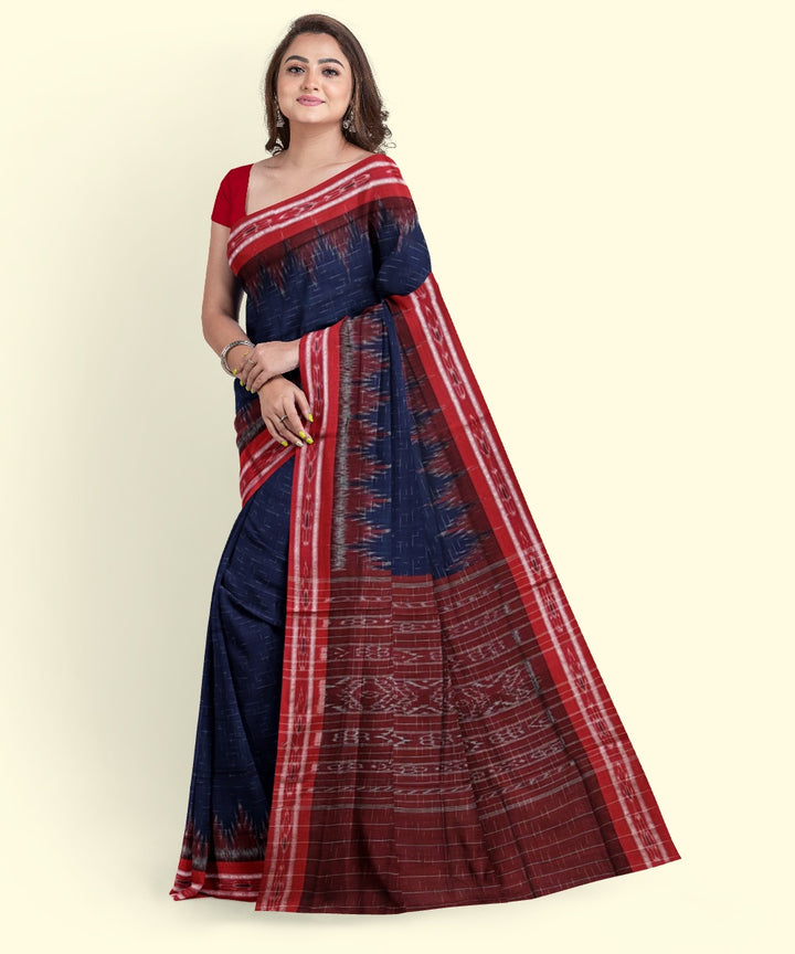 Navy blue red cotton handwoven nuapatna saree