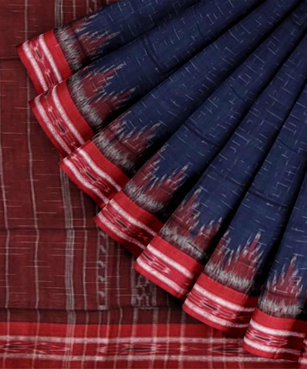 Navy blue red cotton handwoven nuapatna saree