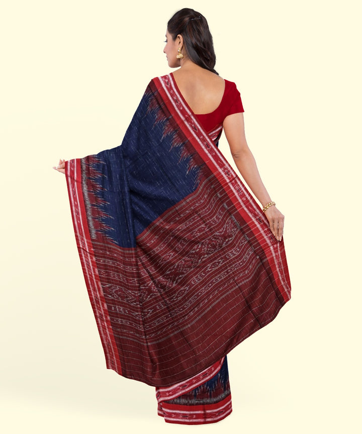 Navy blue red cotton handwoven nuapatna saree