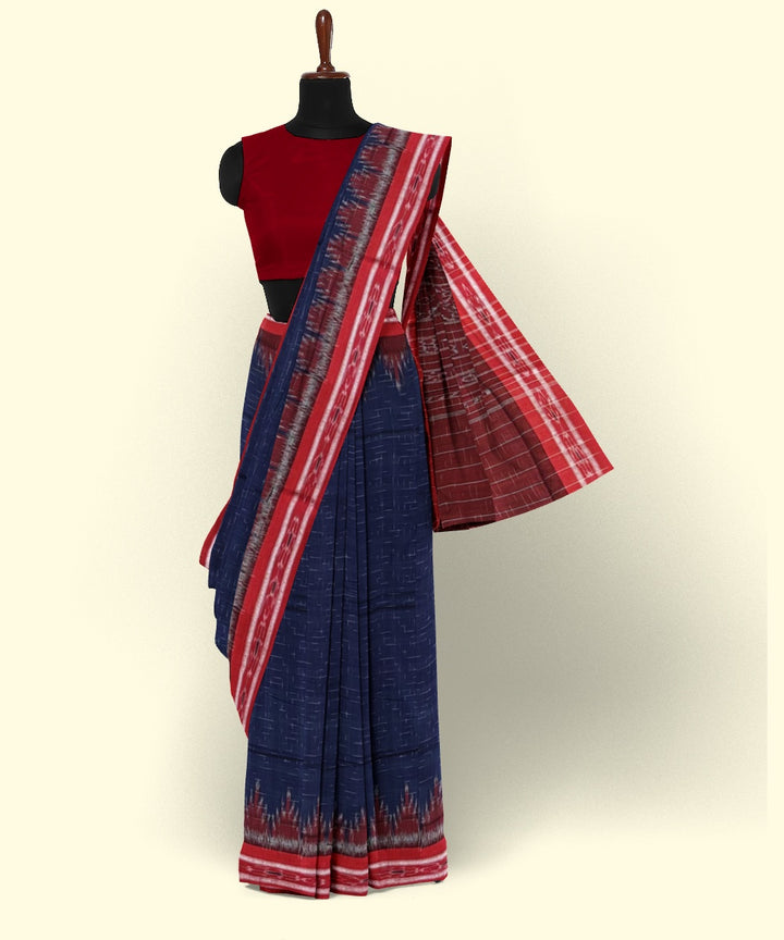 Navy blue red cotton handwoven nuapatna saree