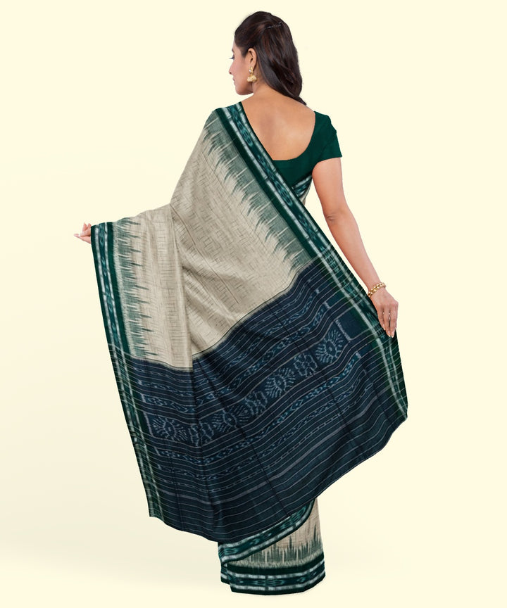 Off white green cotton handwoven nuapatna saree