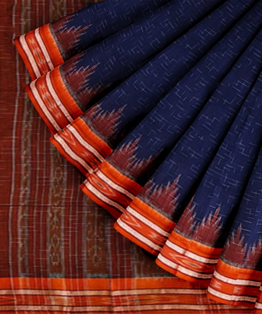 Navy blue maroon cotton handwoven nuapatna saree