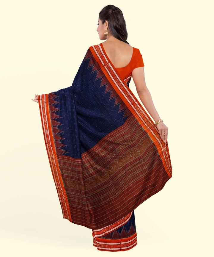 Navy blue maroon cotton handwoven nuapatna saree