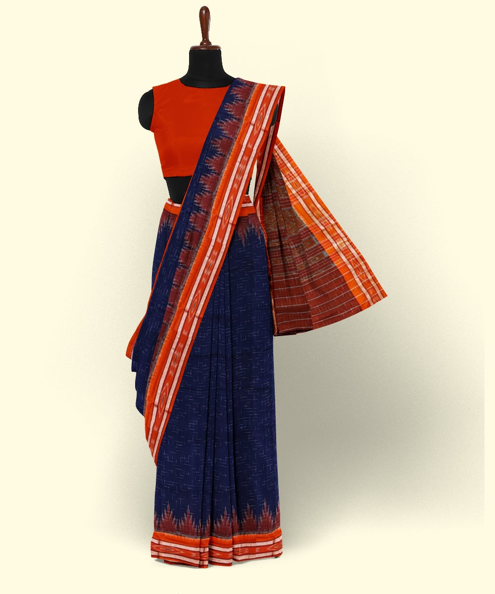 Navy blue maroon cotton handwoven nuapatna saree