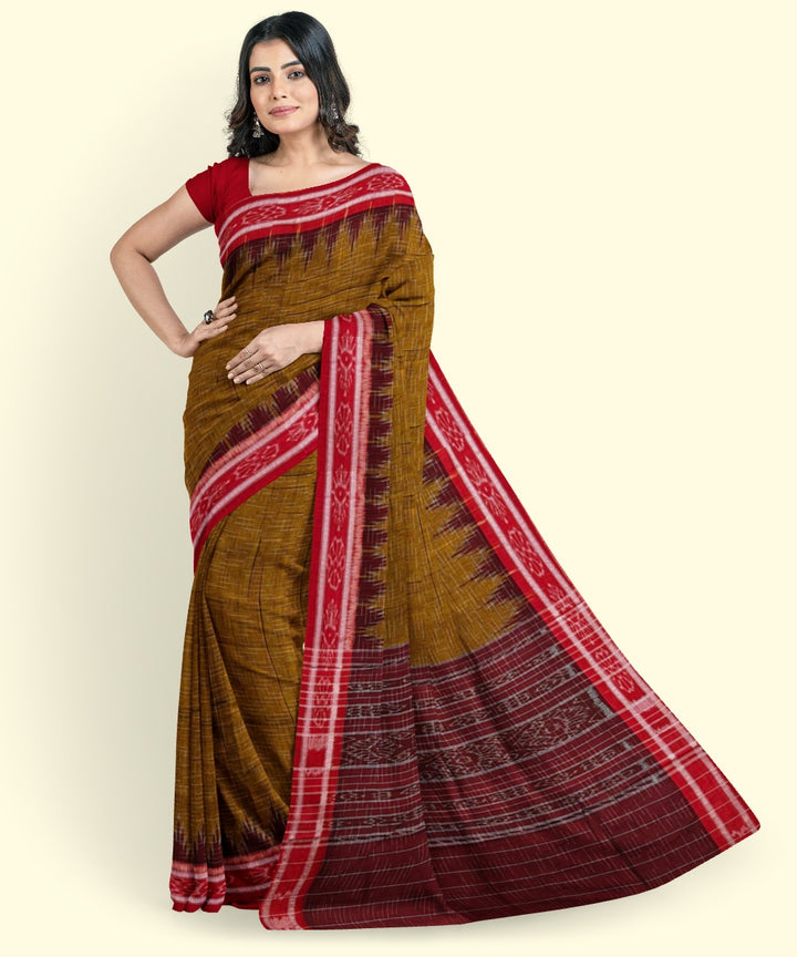 Rust maroon cotton handwoven nuapatna saree