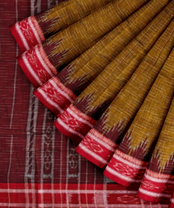 Rust maroon cotton handwoven nuapatna saree