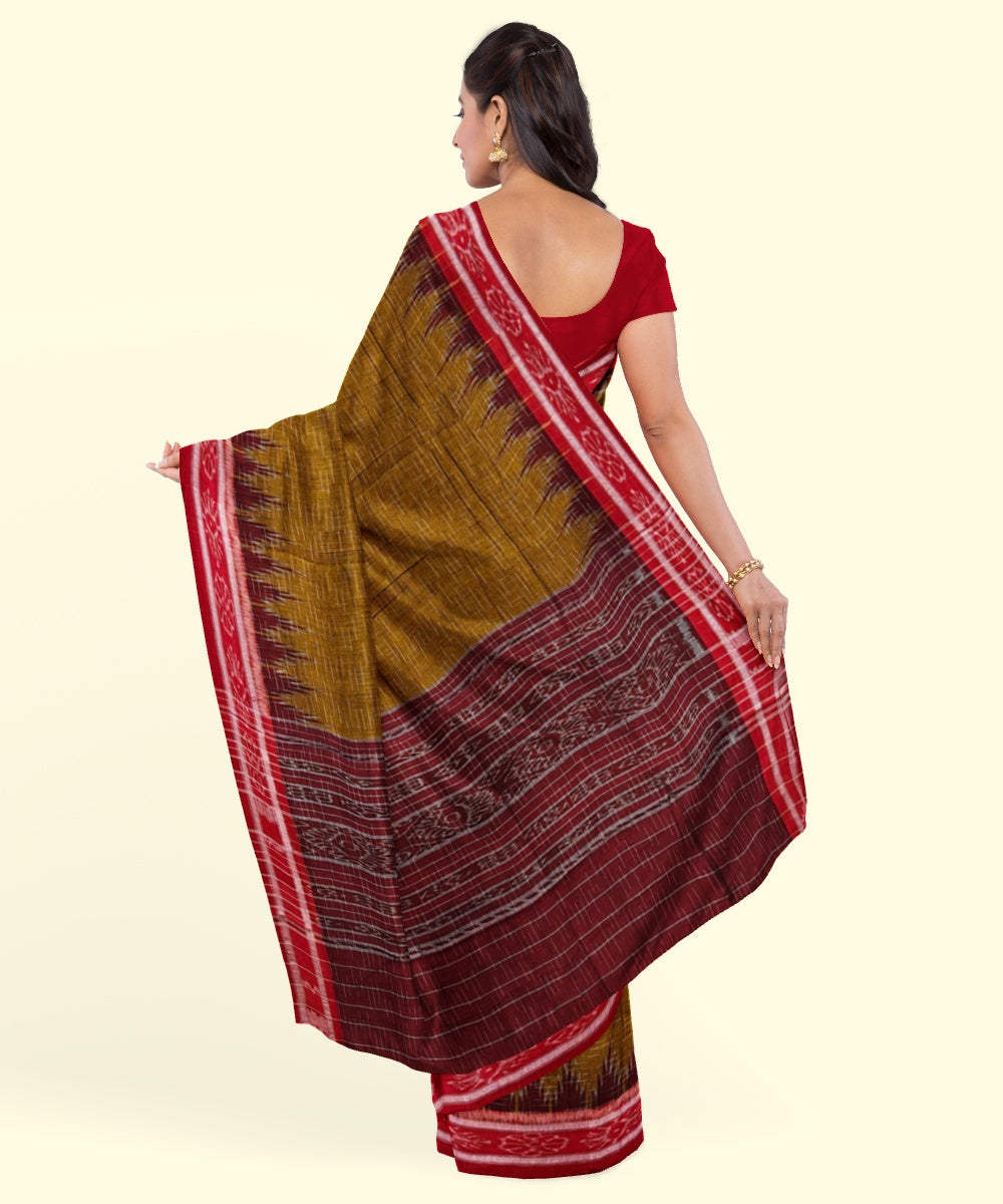 Rust maroon cotton handwoven nuapatna saree