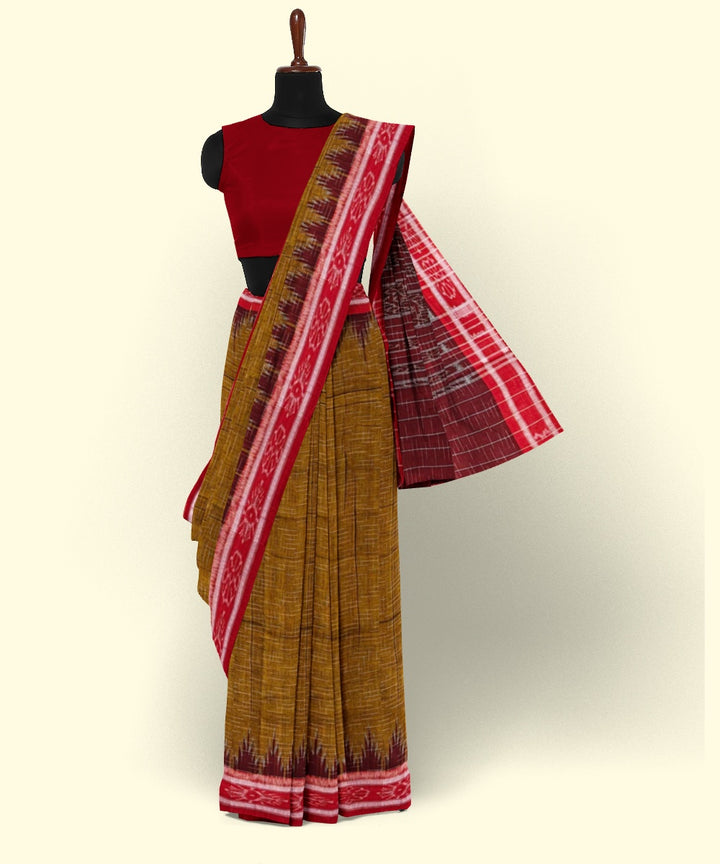 Rust maroon cotton handwoven nuapatna saree