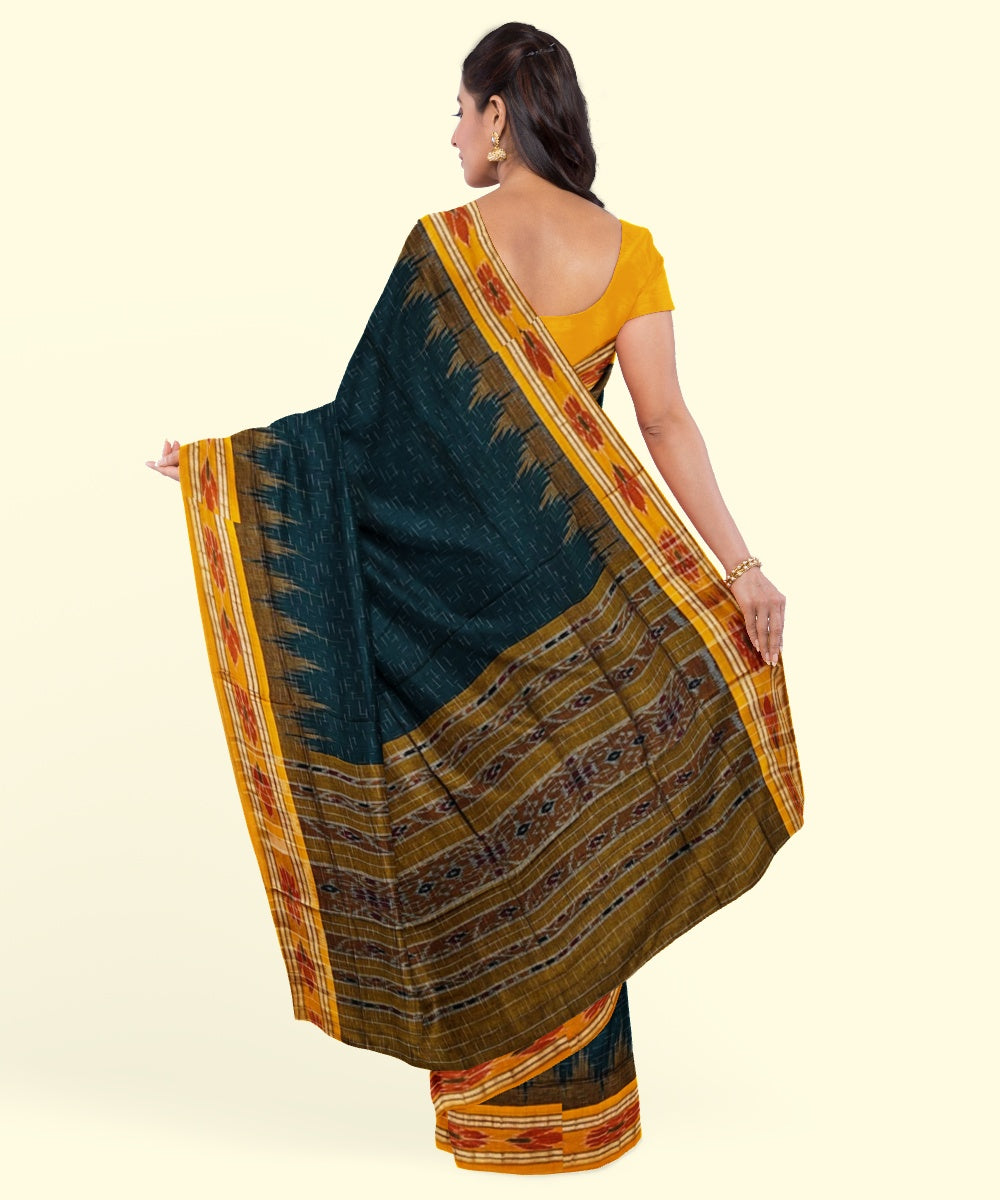 Dark green yellow cotton handwoven nuapatna saree